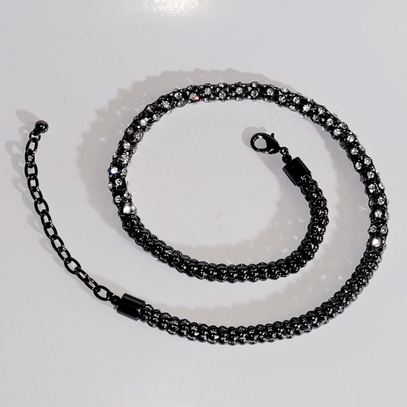 Rhinestone Necklace Chain, Adjustable Length Pewter-tone, New - Picture 5 of 7